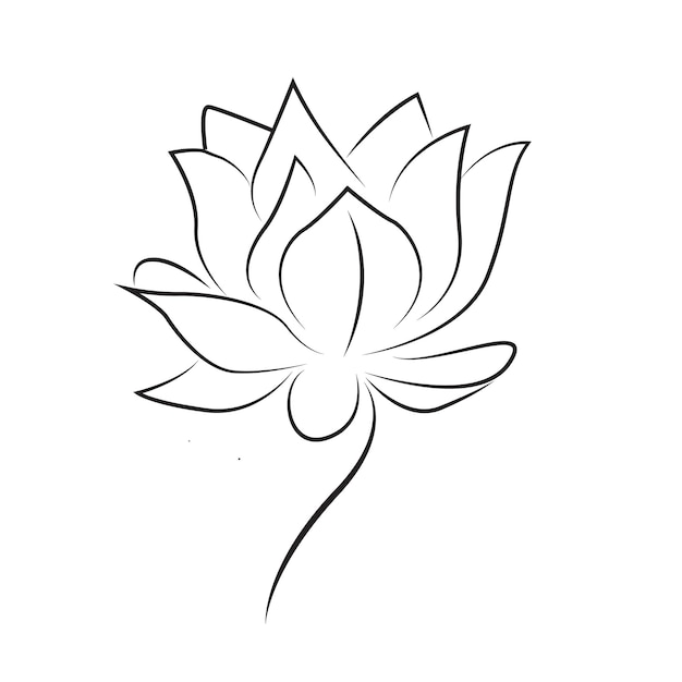 Vector logo tattoo design silhouette lotus in line art style on white background