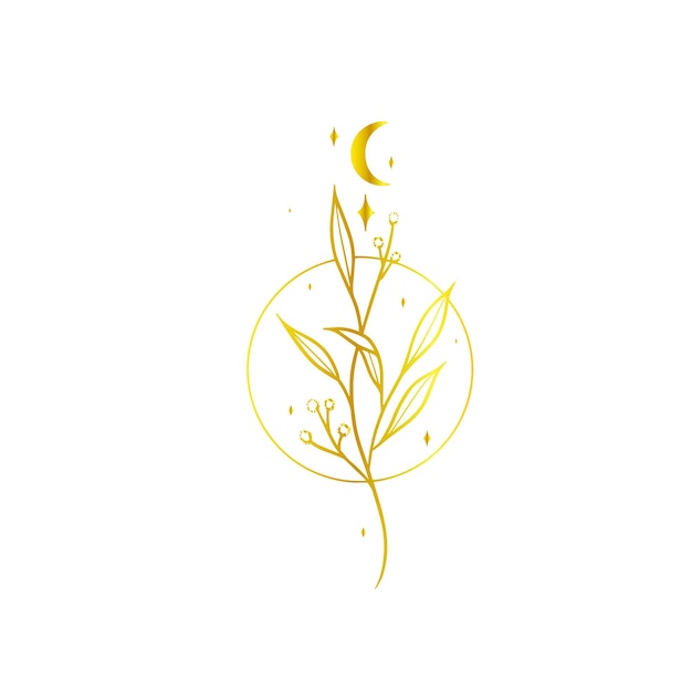 Вектор Тату с логотипом логотип ветки круга и луны в стиле минимализма