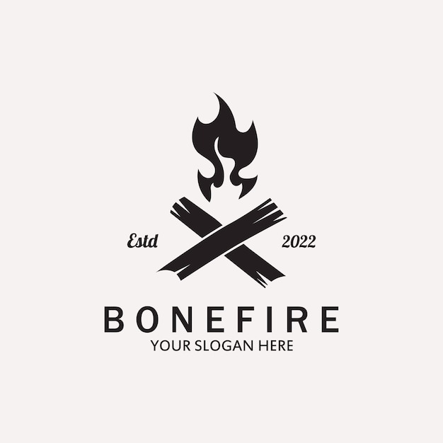 Logo Template Burning Bonfire With Crossing Woods