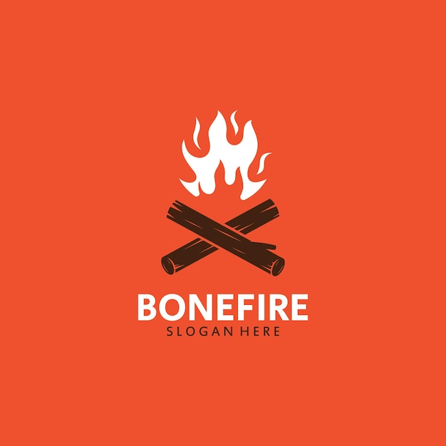 Logo Template Burning Bonfire With Crossing Woods