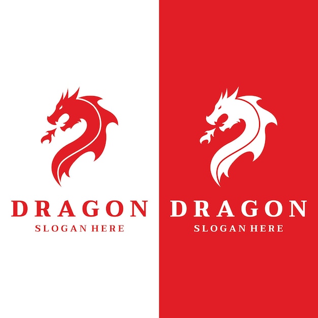 Logo template of fire dragon head and wings isolated background