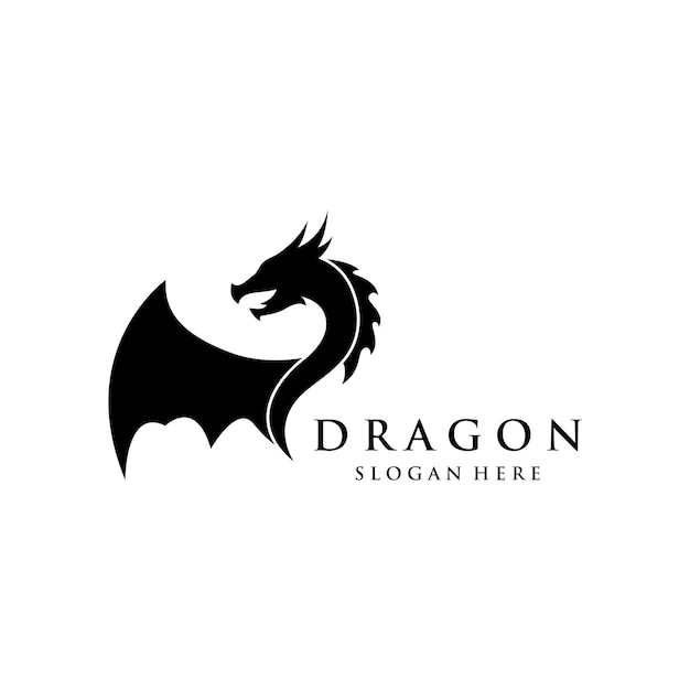 Logo template of fire dragon head and wings isolated background