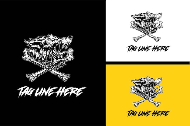 Logo template head wolf and bone