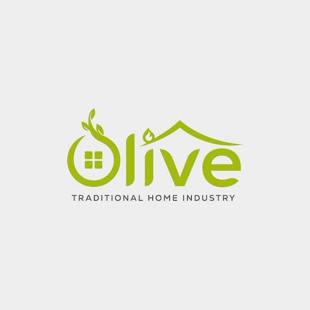 Vettore modello di logo per olio d'oliva con foglia di ramo e casa