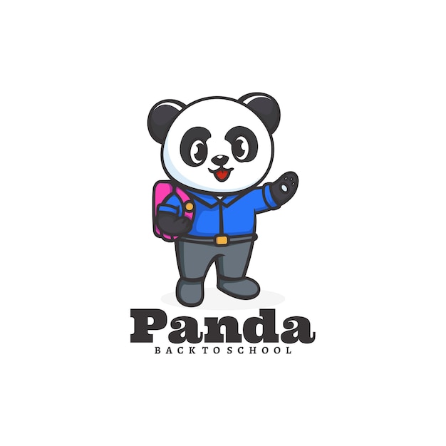 Modello di logo dello stile del fumetto della mascotte della scuola del panda.