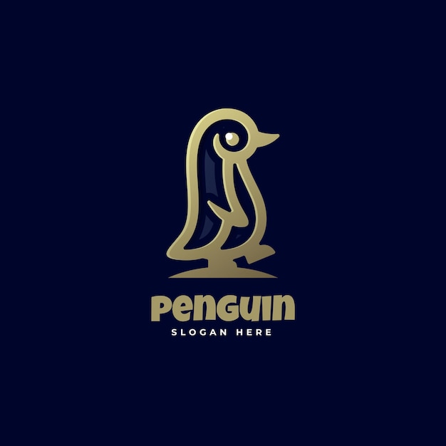 Шаблон логотипа в стиле арт линии пингвин