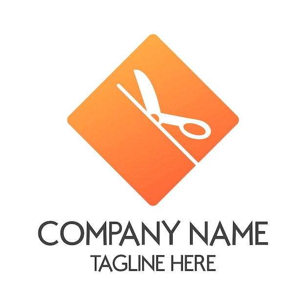 Logo template of scissors cutting a square