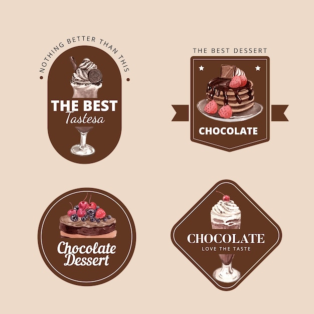 Шаблон логотипа с концепцией шоколадного десерта в акварельном стиле