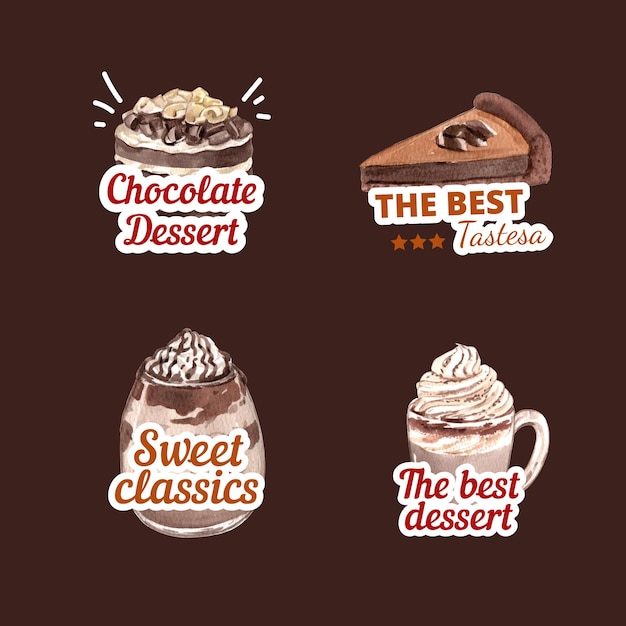 Logo template with chocolate dessert conceptwatercolor style