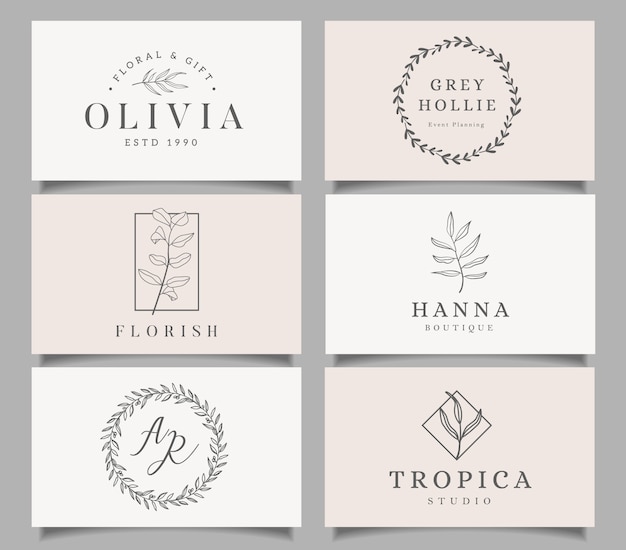 Vector logo templates set. elegant logo design with leaves, branch and wreath