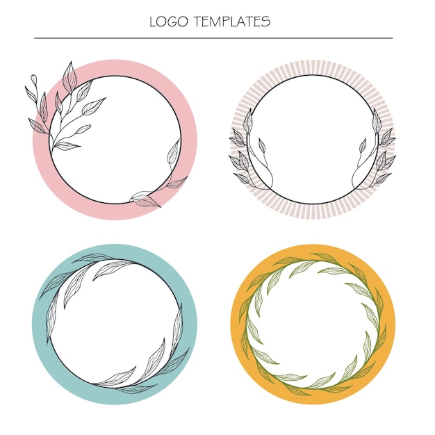 벡터 handdrawn 식물 화환의 로고 템플릿 세트