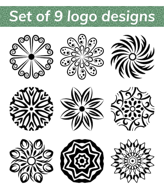 Logo templates for spa and yoga center Mandala set Indian antistress medallion Collection of relax symbols Abstract henna flower icon