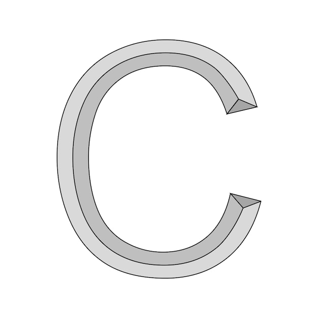 Vettore logo tridimensionale lettera c vettore maiuscolo prima lettera dell'alfabeto c elementi del modello di progettazione dell'icona del logo