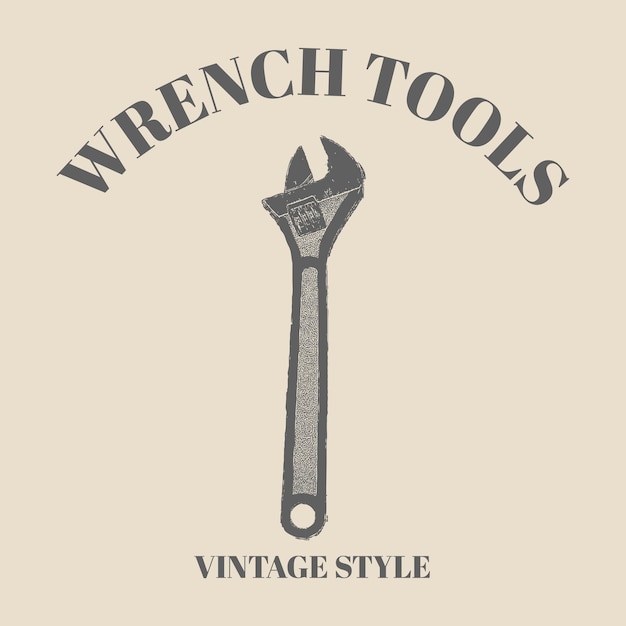 logo tools vector moersleutel hand getekend met retro vintage stijl. Spanner logo ontwerpelement. Belangrijk hulpmiddel