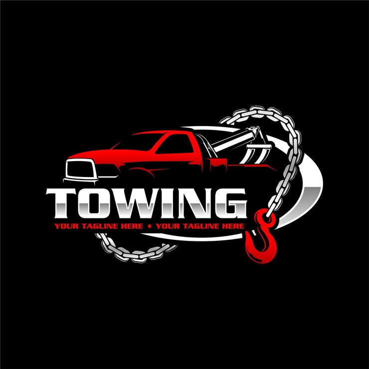 A logo for a tow truck company that says towing.