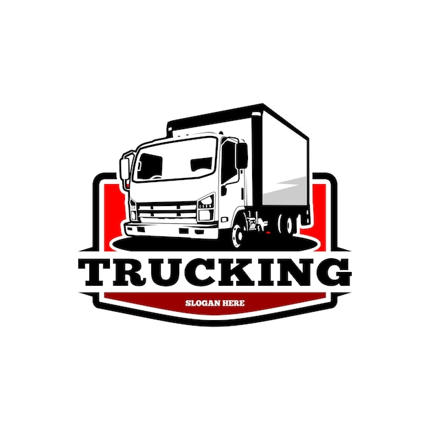Logo for a trucking company with a red background