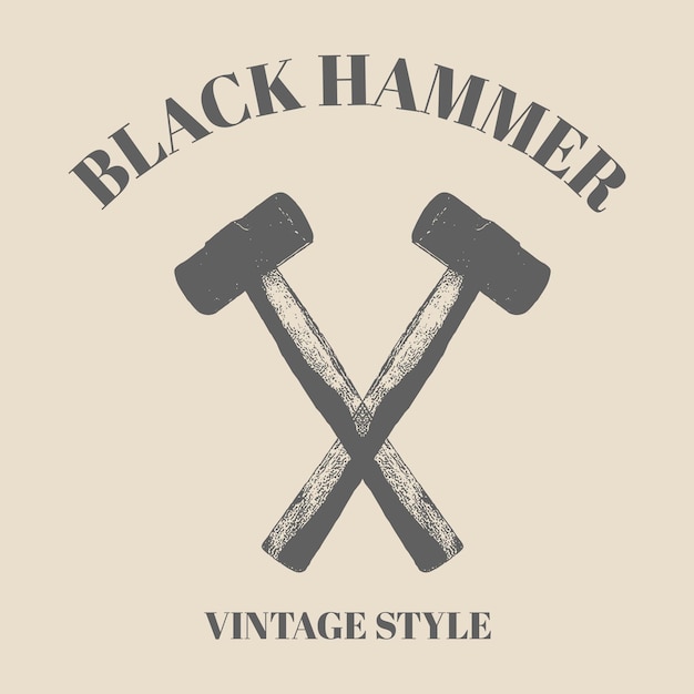 logo twee gekruiste hamers. vectorillustratie, logo-element geïsoleerd op oude achtergrond. retro vintage