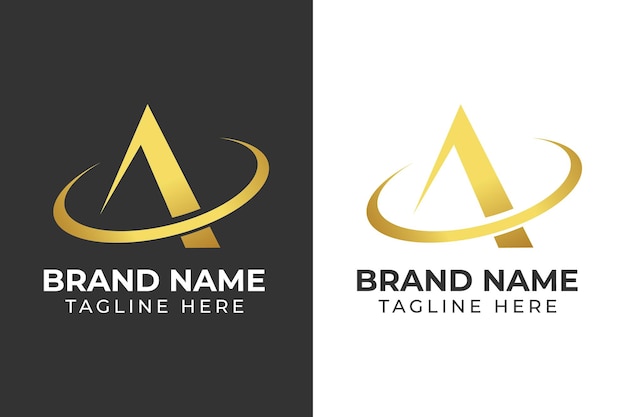 logo type a planet gold template design modern futuristic