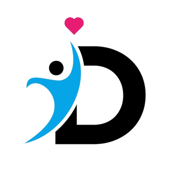 Vector logo van de gezondheidszorg op de letter d love heart symbol charity logotype