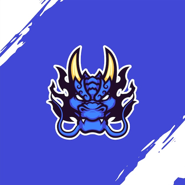Logo van een blauwe draak met gouden horens