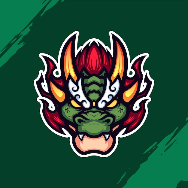 Logo van een groene draak met hoorns en een rode manen