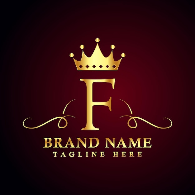 Logo van een luxe merk met de letter F en een kroon