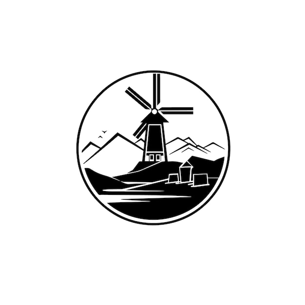 Logo van een molen en een berg, slechts minimale contouren