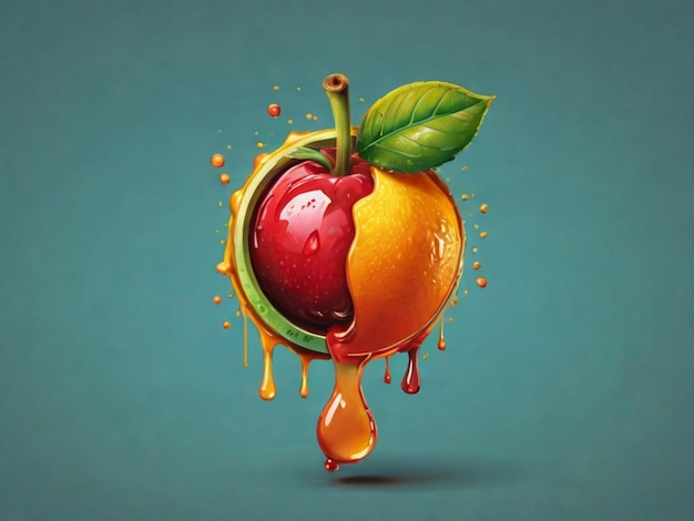 Vector logo van een sappig fruit met een druppel sap