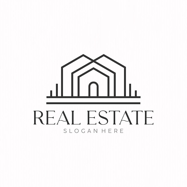 Logo van een vastgoedbedrijfstemplate met lijnkunststijl