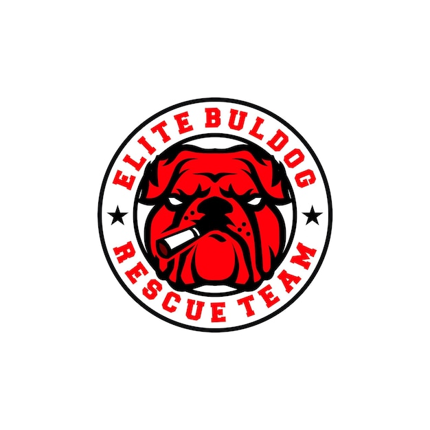 logo van Elite bulldog met rook- of sigarettenrood bulldog-reddingsteam