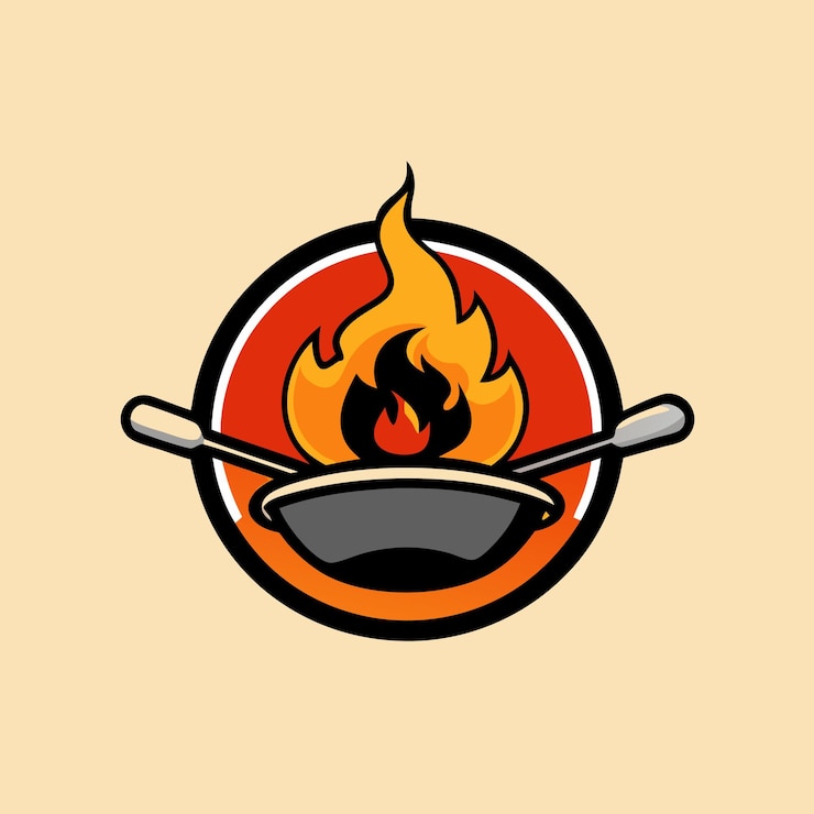 Vector logo van het restaurant frying fire