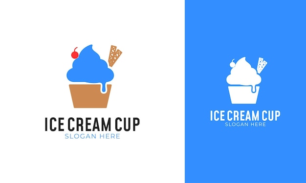 Logo van vanille-ijs met pictogram van kers en wafel