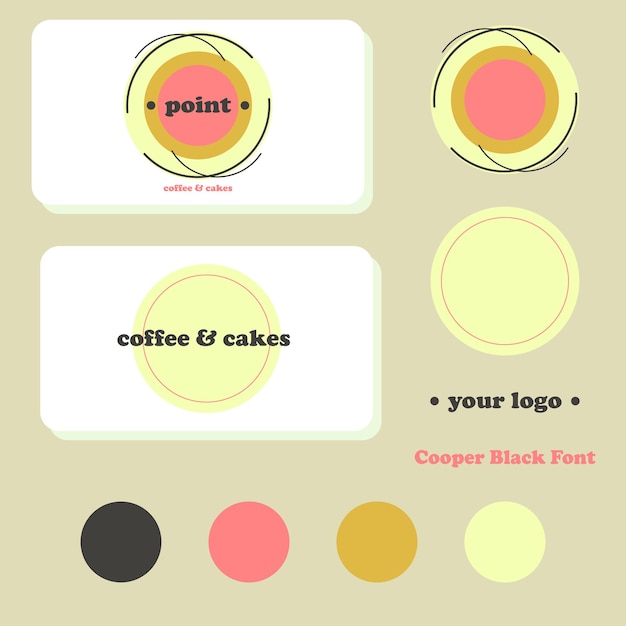 Logo vector design. cafe bakery visit card design. logo identity branding. pink yellow white.