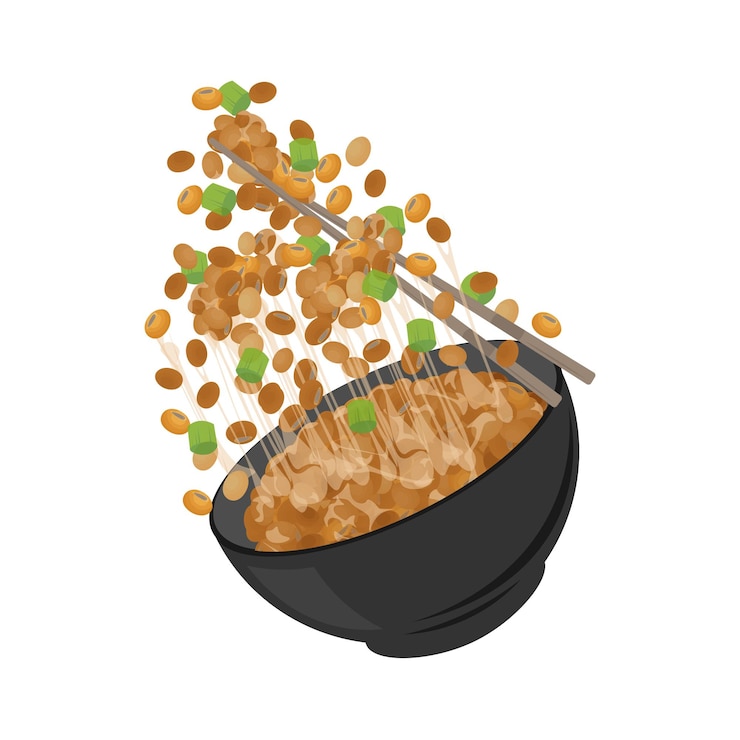 Vector logo vector illustration of levitation natto or japanese fermented soybean with chopstick