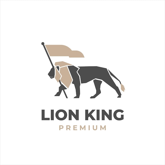 Logo Vector Illustration of a Lion Holding a Flag