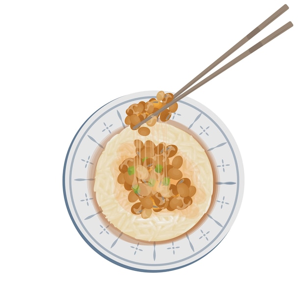 Illustrazione vettoriale del logo top view natto con riso