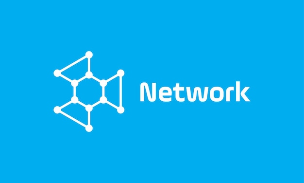 Logo vector pentagon technology blue concept global network digital web system intelligence software connection