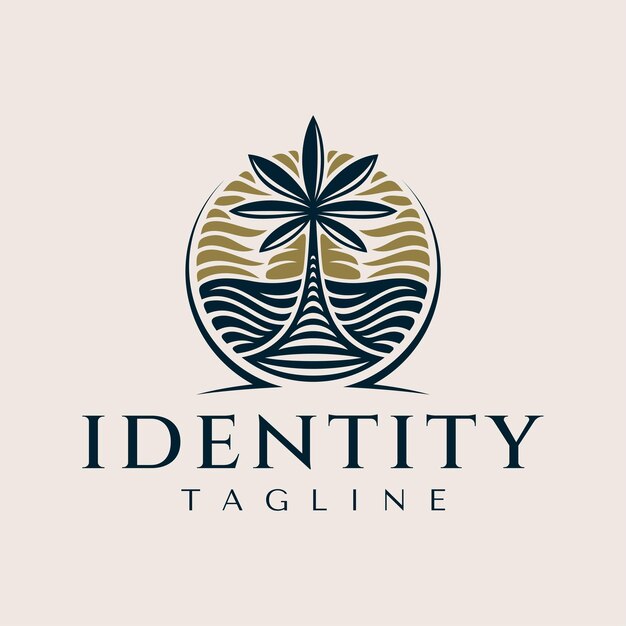 Logo voor identiteitsslogan die een palmboom en een palmboom is.