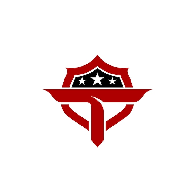 Logo voor tactisch militair uitrustingsbedrijf dat bovenop een zwart logo tactical shield-logo staat