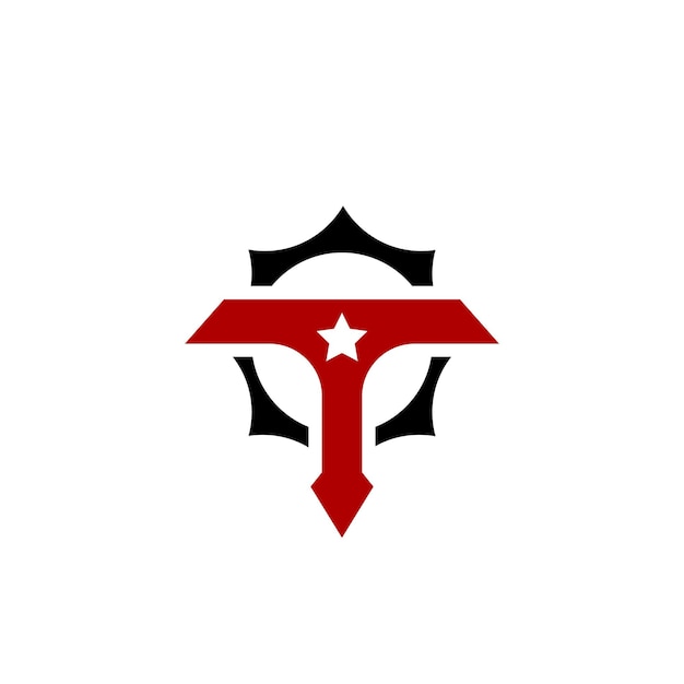 Logo voor tactisch uitrustingsbedrijf dat een militair logo is tactical shield-logo met letter t