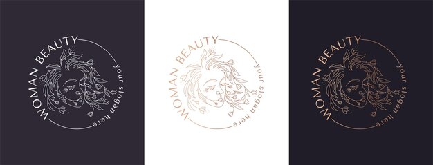 Logo Vrouw gezicht met bloemen Vrouw lineaire vectorillustratie Elegante Vrouwelijke Schoonheid Logo Vrouw Line Art Minimalistische Logo Botanische print