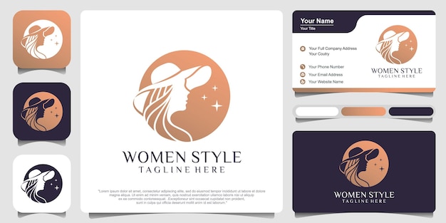 Logo vrouwen met hoed moderne stijl vector pictogram