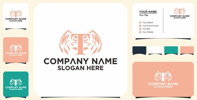 logo wings and business card logo letter f