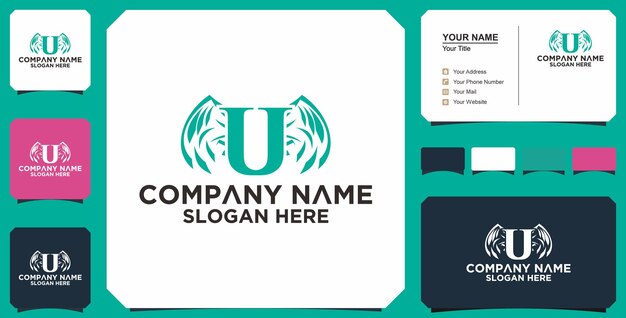 Logo wings and business card logo letter u