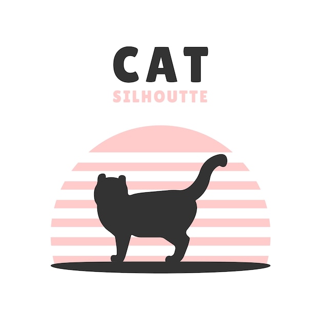 Logo with cat in retro style vector flat illustration with cats silhouette vintage design