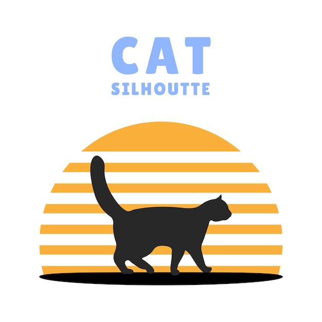 Logo with cat in retro style vector flat illustration with cats silhouette vintage design