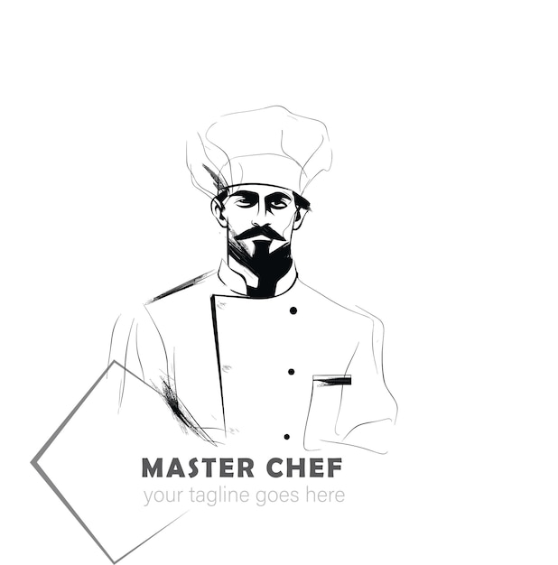 Vettore logo con chef il capo dal mestolo assaggia il piatto l'illustrazione è adatta per decorare