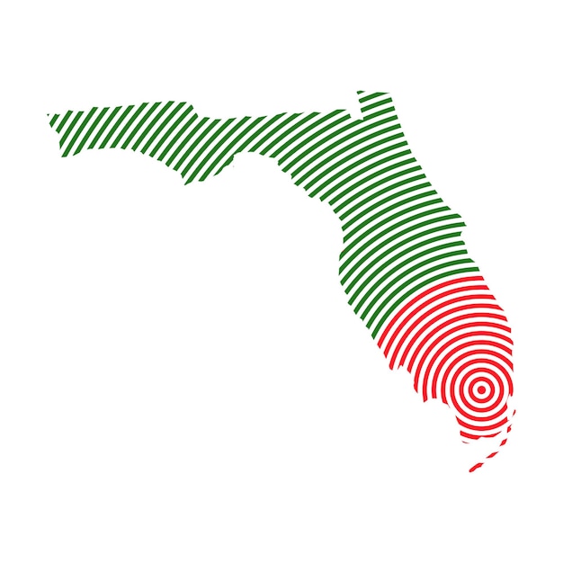 フロリダ州の地図と危険警告と注意を示す円形パターンのロゴ
