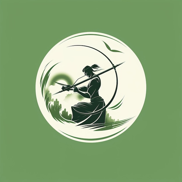 Un logo con un tema verde dell'arciere kyudo