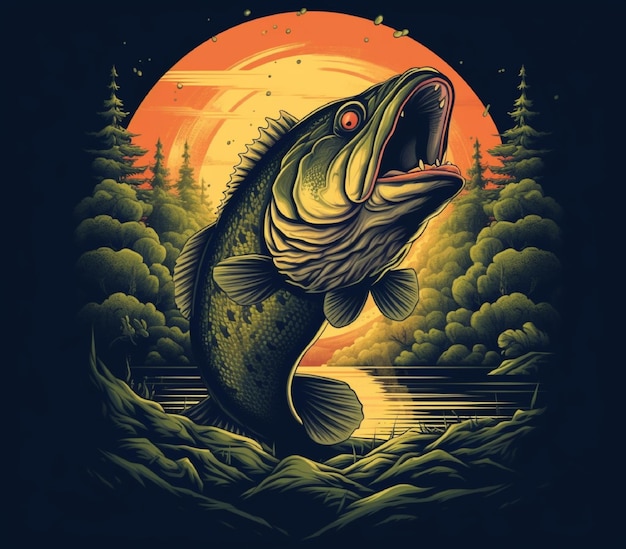 Logo With Lake Largemouth Bass Fish